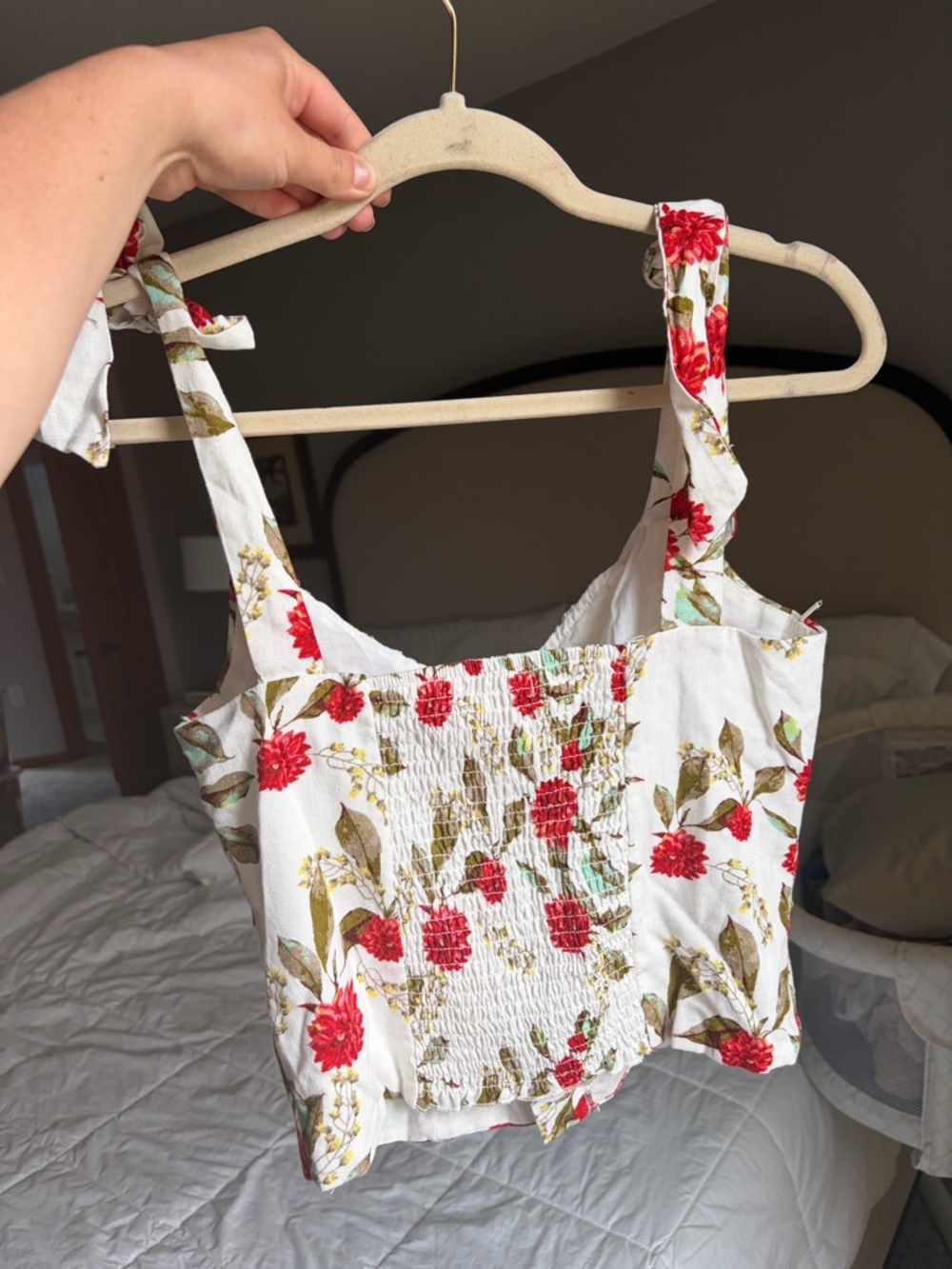 Eri+Ali White and Red Floral Corset Top with Tie-Straps - Picture 2 of 5